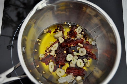 Prepare chile oil for potato recipe