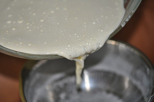 pour pastry cream through a sieve
