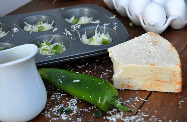 ingredients for crustless mini green chile quiche recipe