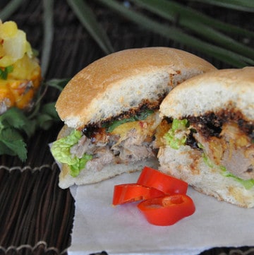 image half of Kalua Pork Sandwich with Pineapple Salsa
