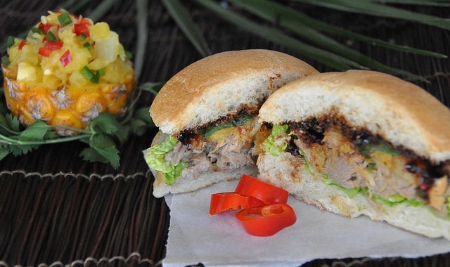 Slow-Cooker Kalua Pork Sandwich with Pineapple Salsa
