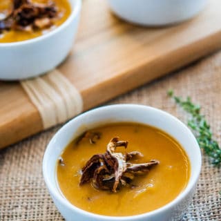 Pumpkin Soup with Roasted Mushroom Garnish