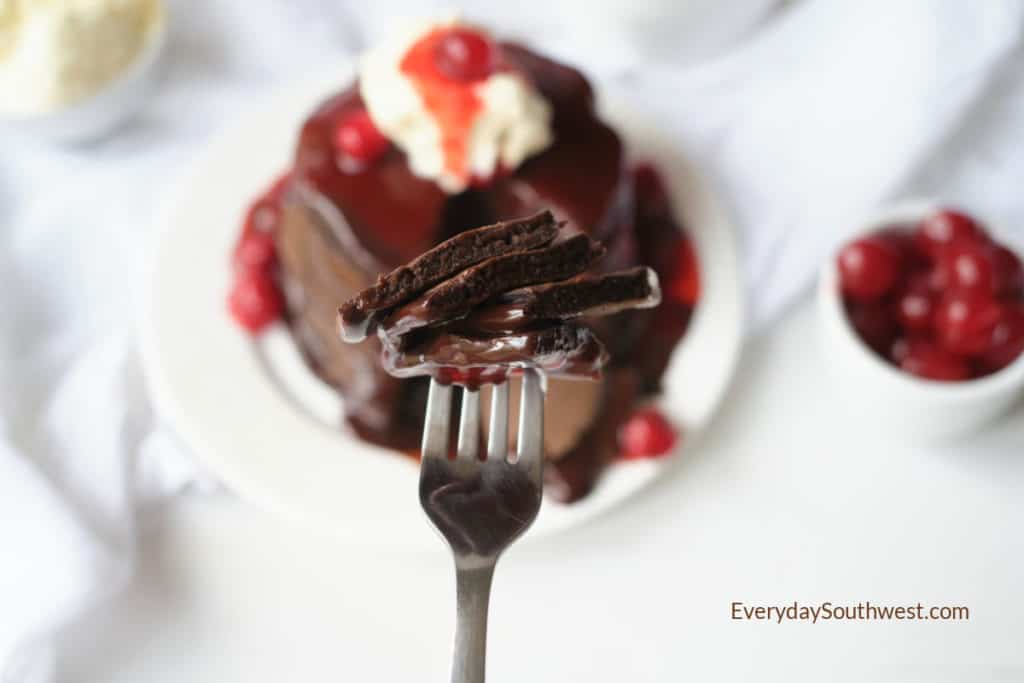 Double Chocolate Pancakes with Nutella Ganache and Cherry Sauce - Everyday Southwest