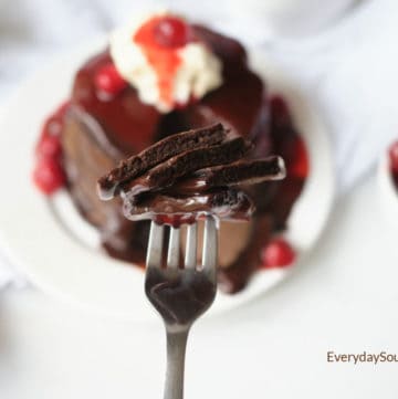 Double Chocolate Pancakes with Nutella Ganache and Cherry Sauce - Everyday Southwest