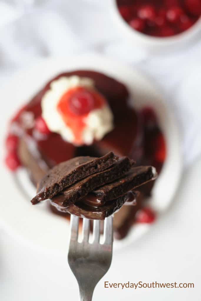 Chocolate Pancakes with Nutella Ganache and Cherry Sauce