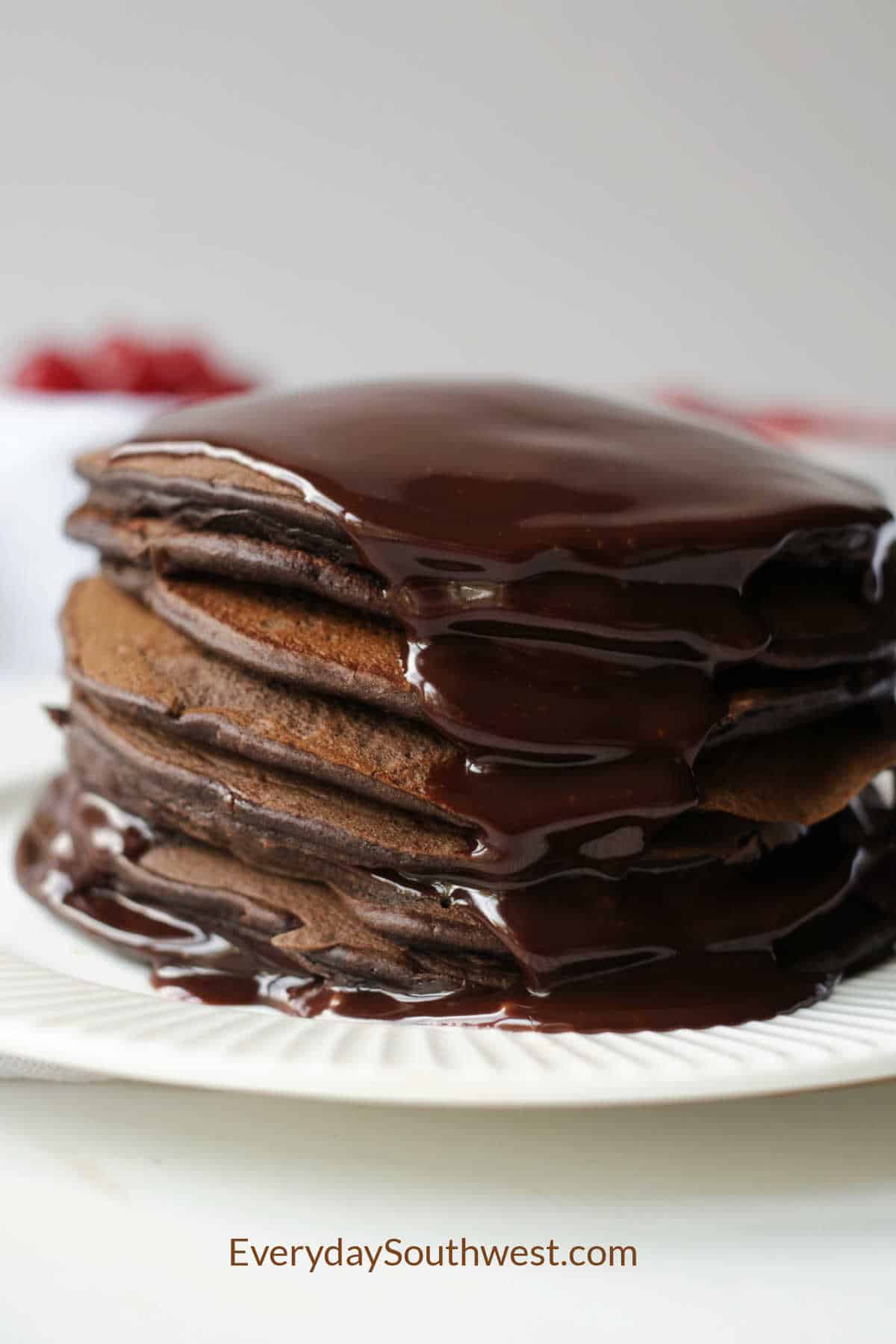 Double Chocolate Pancakes with Nutella Ganache and Cherry Sauce