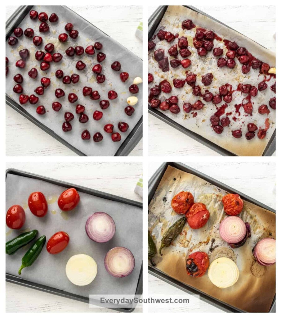 Ingredients for Roasted Cherry Salsa on Sheet Pan