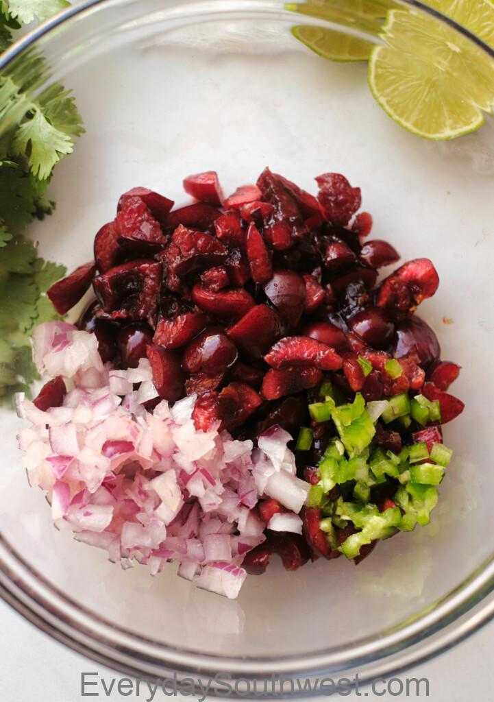 Diced Cherries, Jalapeńos and Onion for a sweet and spicy salsa