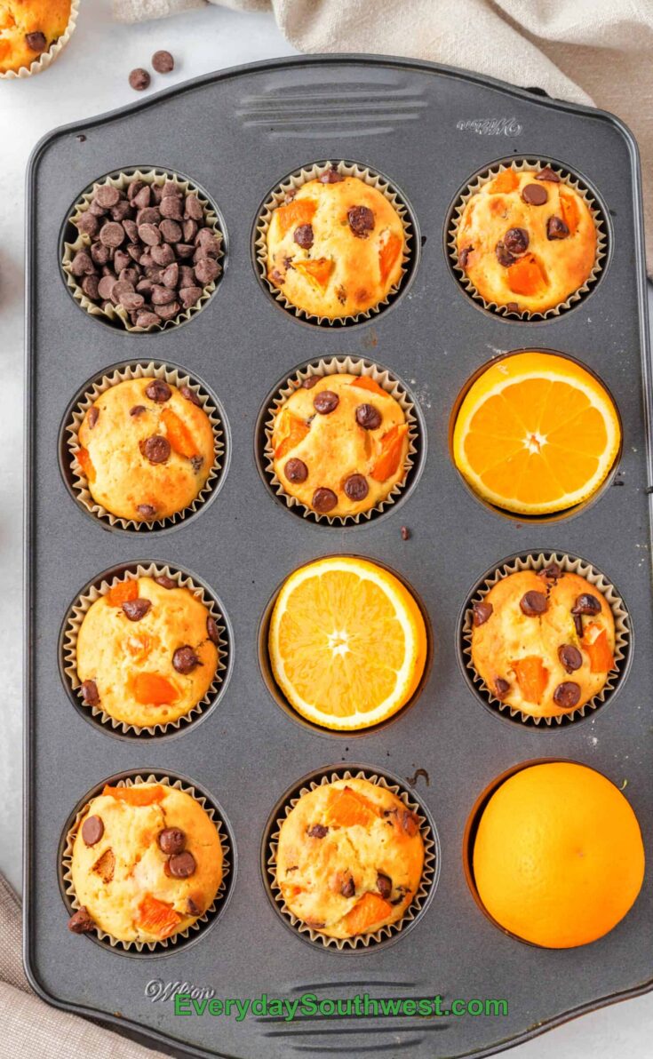 Orange Muffins with Chocolate Chips in Muffin Tin