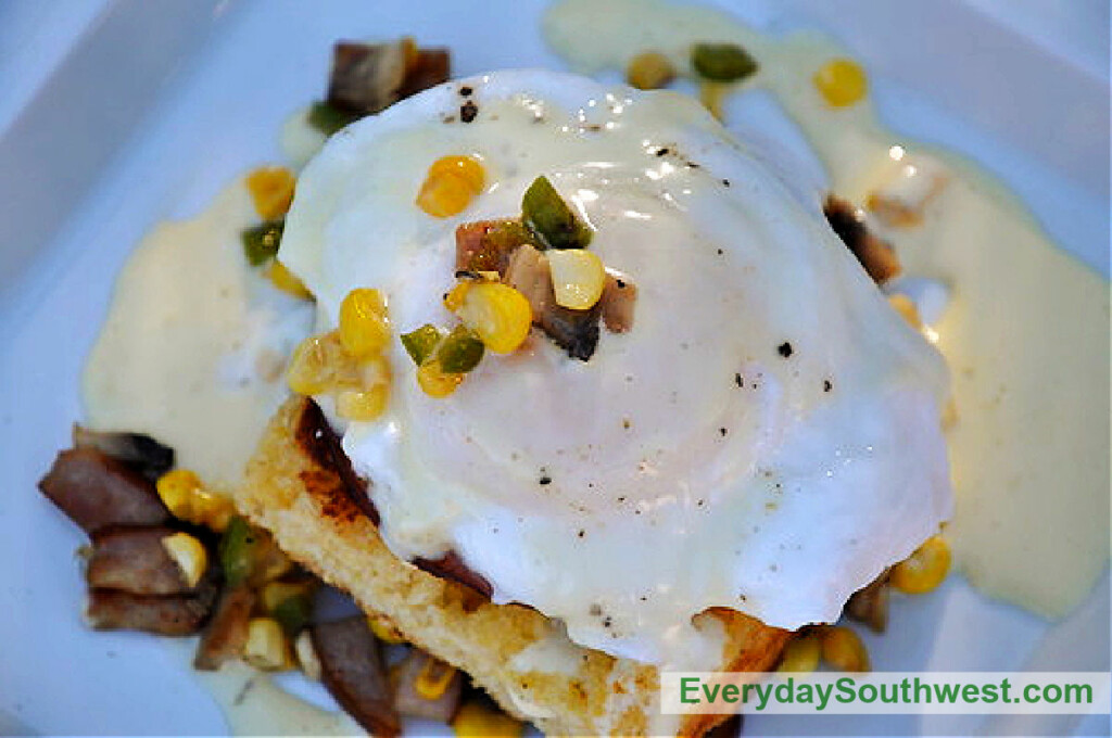 Eggs Benedict with Bacon Corn Salsa and Southwest Hollandaise Sauce