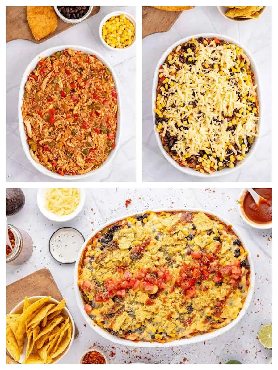 How to Make Layered Mexican Chicken Casserole with Cheesy Dorito Topping