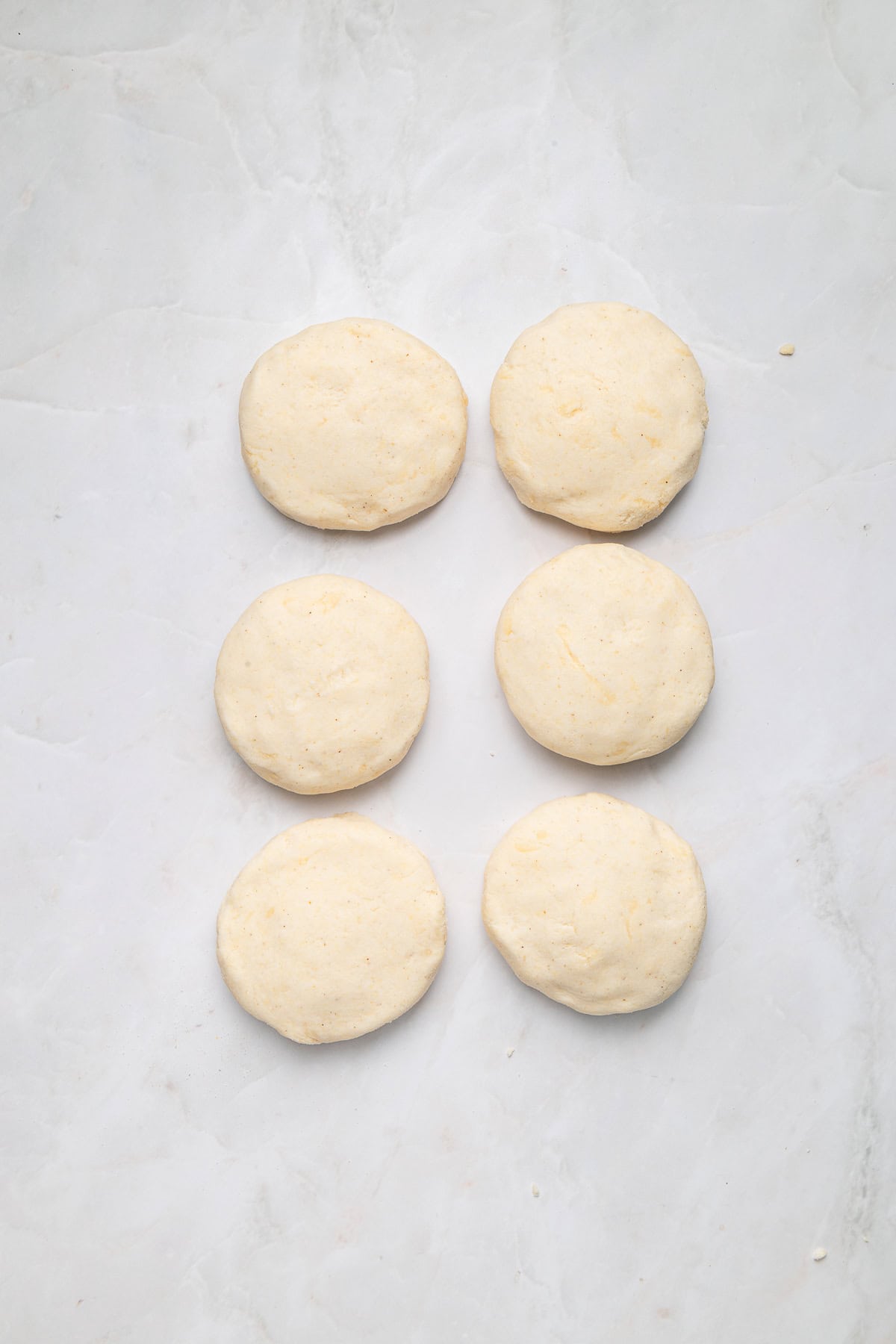 Six flattened arepas.
