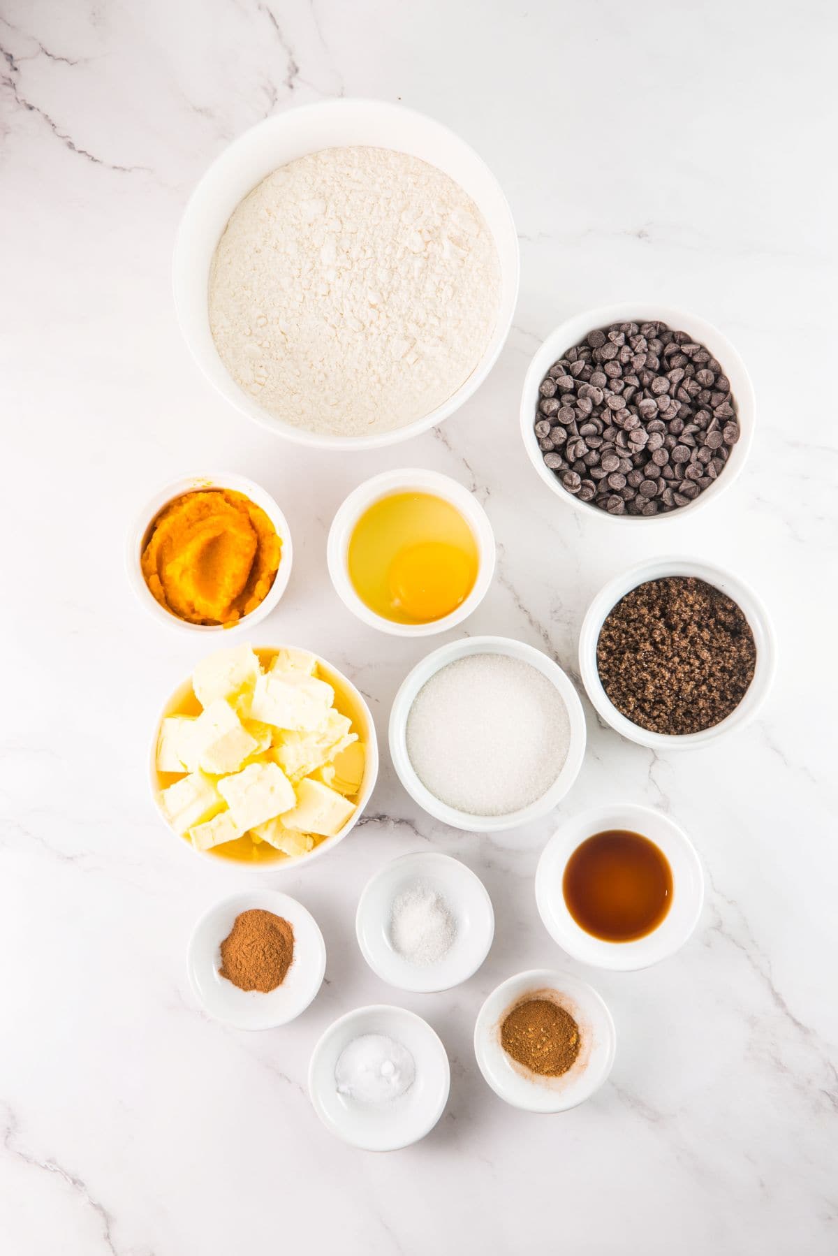 Ingredients for pumpkin chocolate chip cookies.