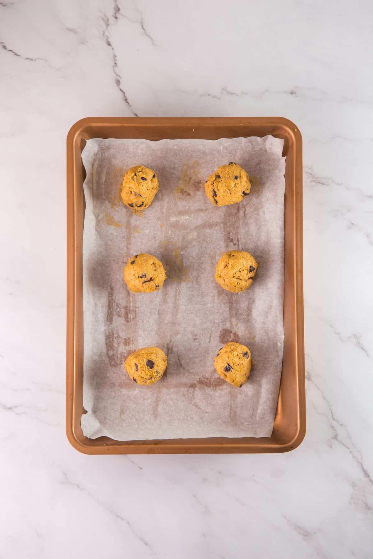 Pumpkin chocolate chip cookies before baking.