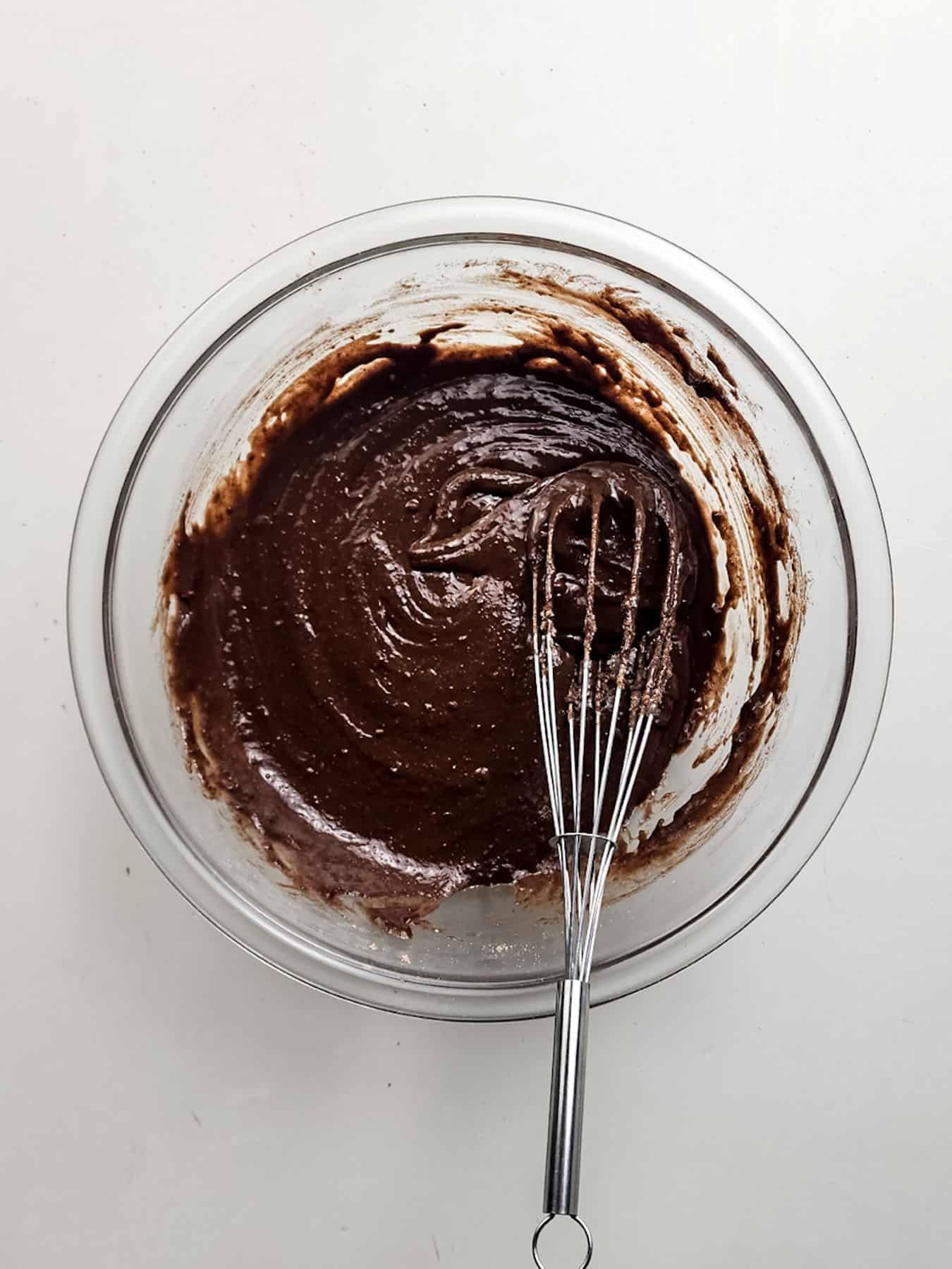 Mixing brownie batter.