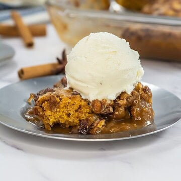 Pumpkin Cobbler with a scoop of ice cream.