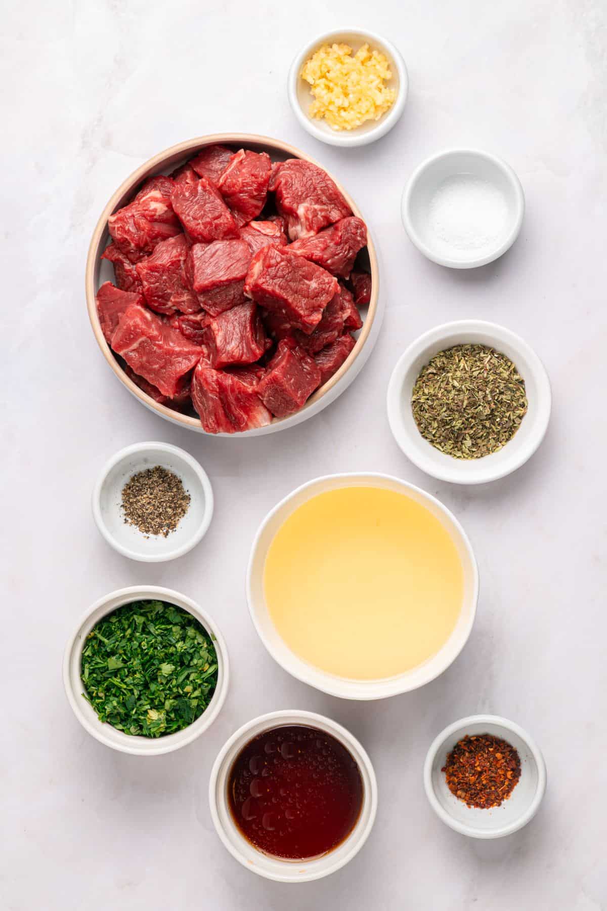 Ingredients to make Air Fryer Steak Bites with Chimichurri.