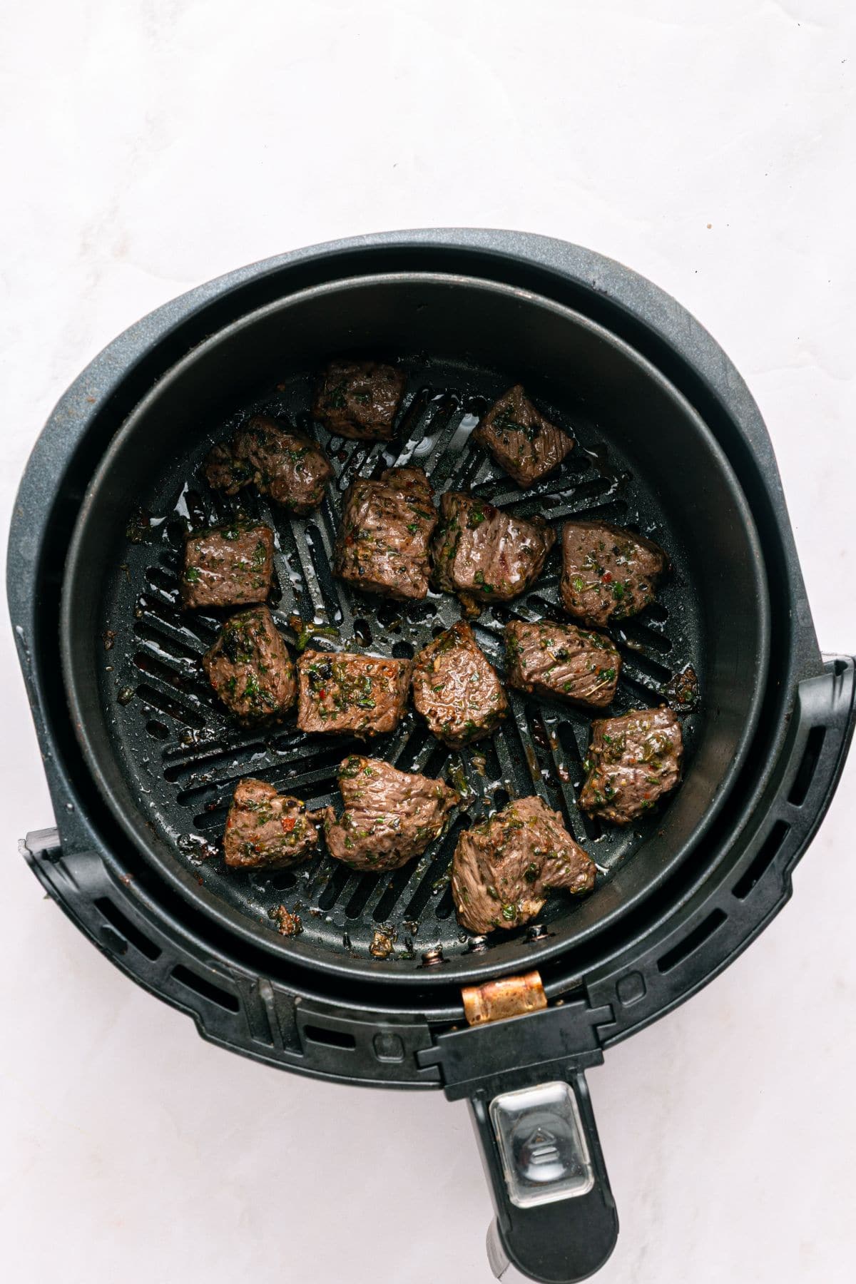 Steak is juicy and tenderly cooked.