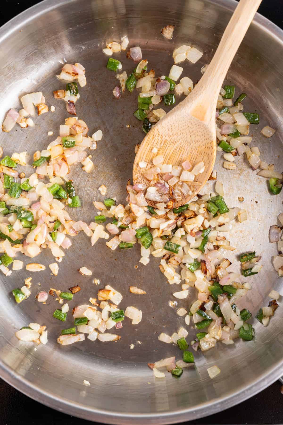 Cooked onion and jalapenos.