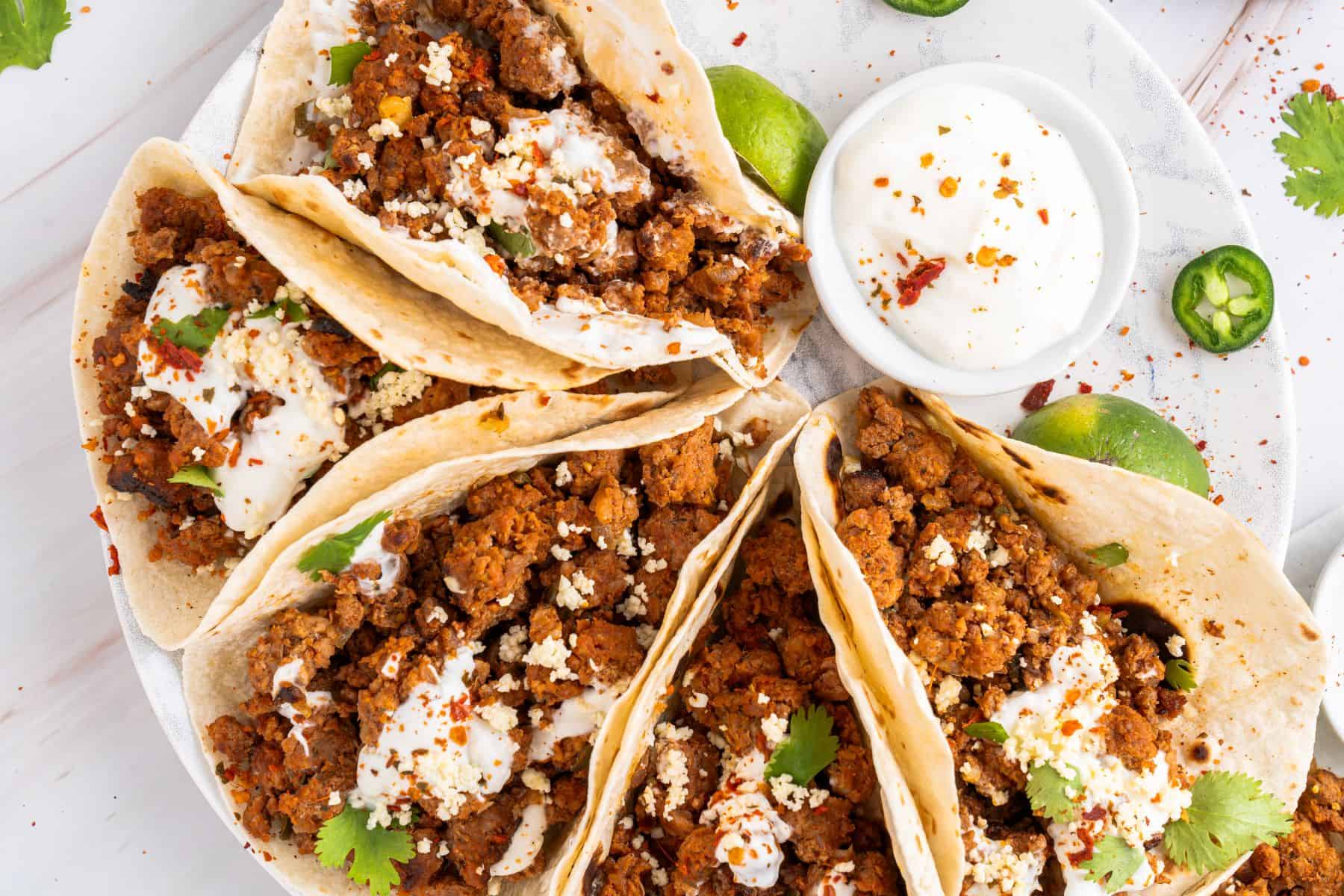 Served chorizo tacos.