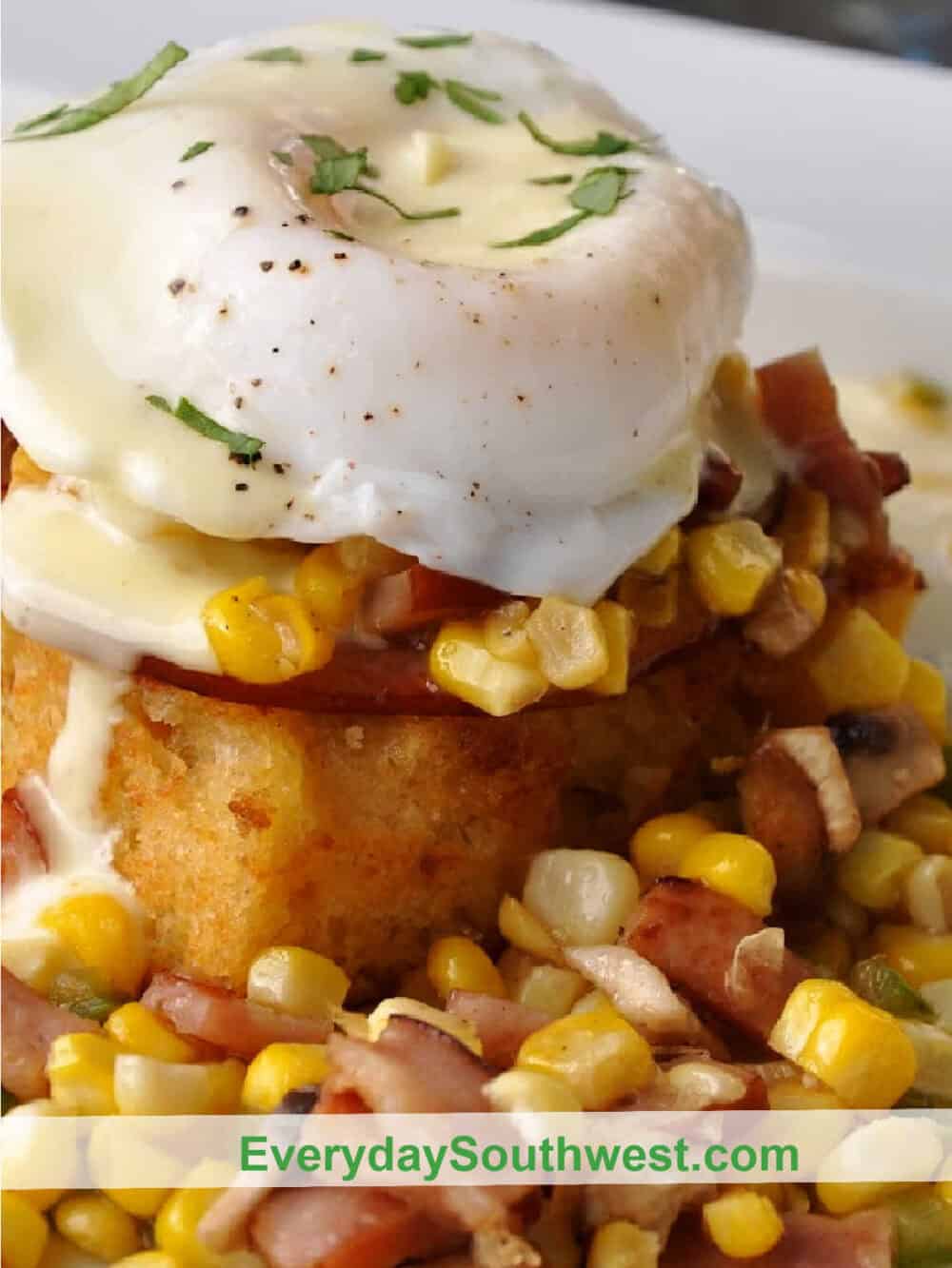 Southwest Eggs Benedict with Bacon and Corn Salsa and Chipotle Hollandaise Sauce