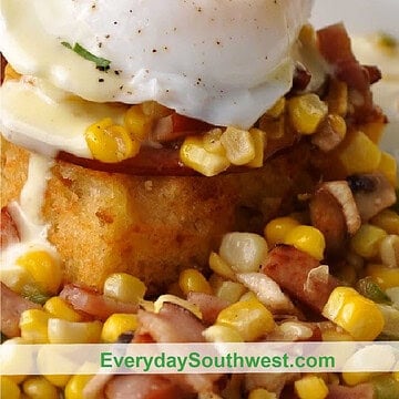 Southwest Eggs Benedict with Bacon and Corn Salsa and Chipotle Hollandaise Sauce