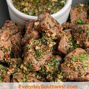 Steak Bites cooked in Air Fryer with Chimichurri Sauce