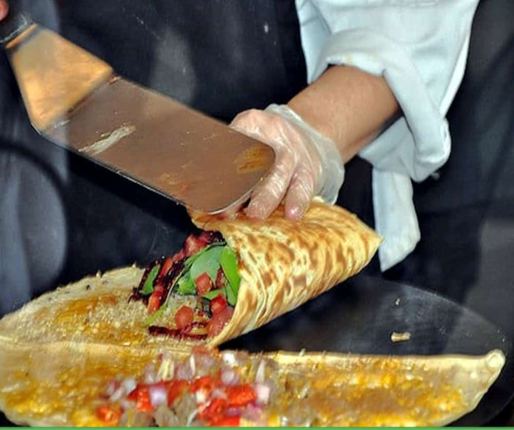 Crispy Crepe with Southwest Chicken on the griddle