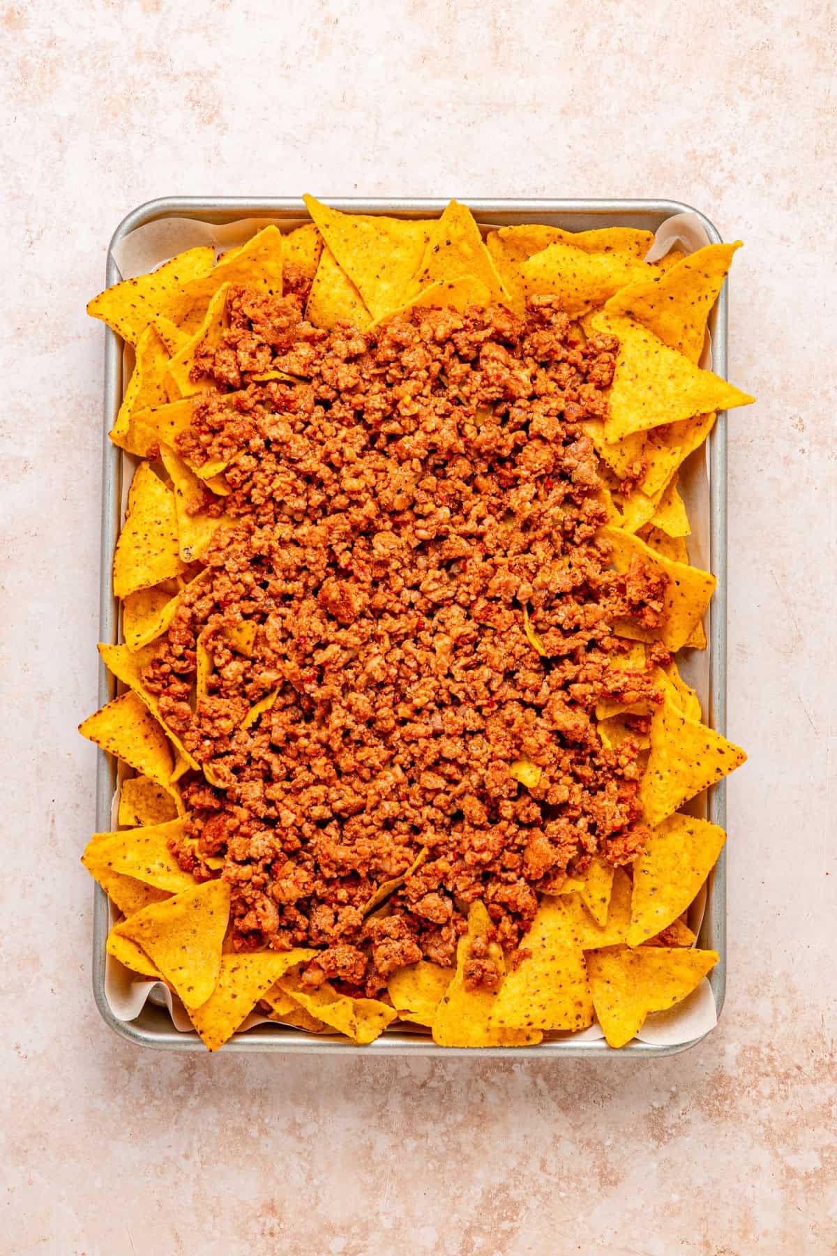 Nachos with homemade chorizo on top.