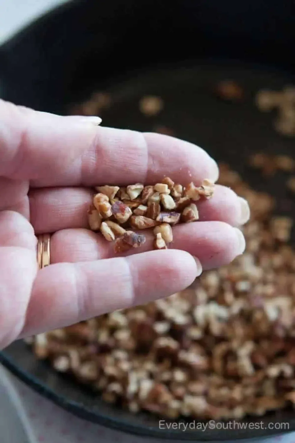 Chop the pecans into very small pieces in the food processor
