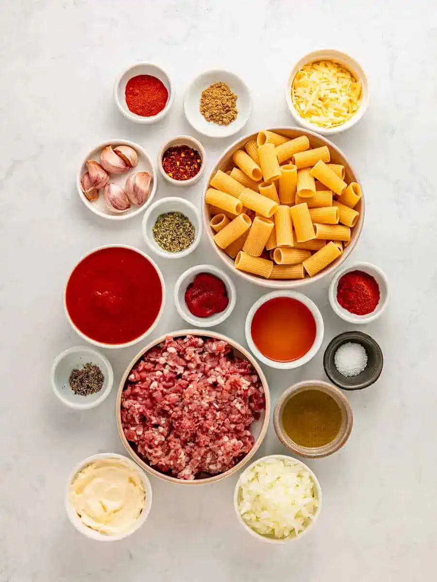 Ingredients for Creamy Chorizo Pasta with spicy sauce